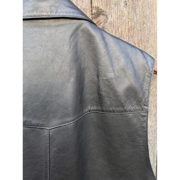 Adler Vintage Men's Black Authentic Collared Leather Motorcycle Biker Vest - Picture 5 of 9